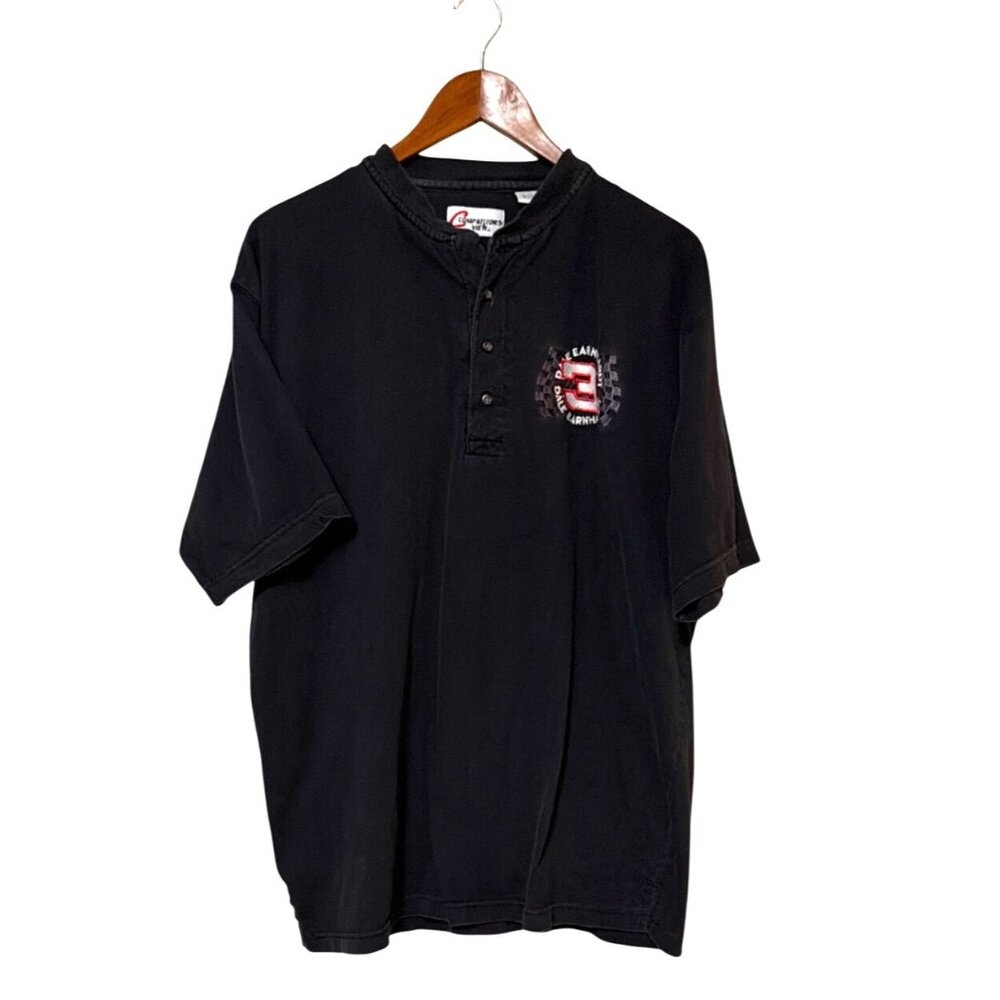 Vintage Dale Earnhardt Competitors View Black Henley Shirt L 100% Cotton Made In
